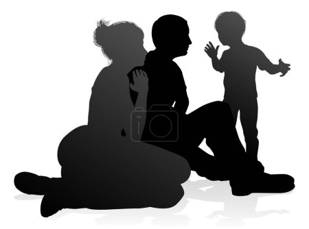 Téléchargez les illustrations : Silhouettes de haute qualité et détaillées d'une jeune famille heureuse. Mère père et enfant - en licence libre de droit