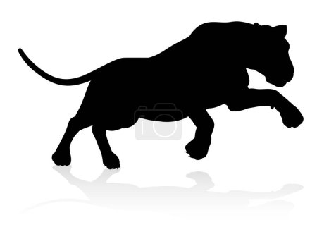 Téléchargez les illustrations : Un lion femelle ou autre grand chat safari animal en silhouette - en licence libre de droit