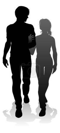 Téléchargez les illustrations : Silhouette d'un jeune homme et d'une jeune femme, probablement un couple ou un mari et une femme - en licence libre de droit