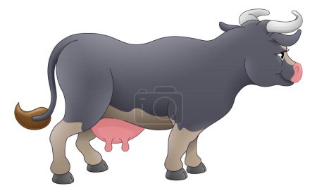 Téléchargez les illustrations : Une vache animal dessin animé mignon personnage illustration - en licence libre de droit