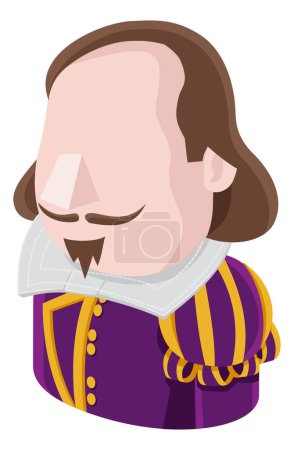 Téléchargez les illustrations : Un homme Shakespeare avatar dessin animé personne icône emoji - en licence libre de droit