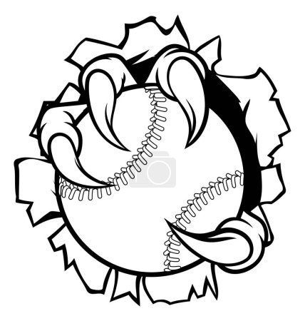 Ilustración de Águila, pájaro o garra monstruo o garras sosteniendo una pelota de béisbol y rasgando a través del fondo. Gráfico deportivo. - Imagen libre de derechos