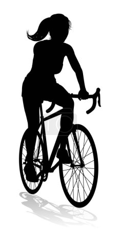 Illustration for A woman bicycle riding bike cyclist in silhouette - Royalty Free Image