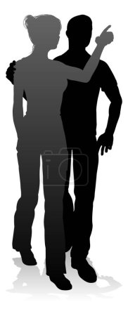 Illustration for People silhouette of a young man and woman, probably a couple or husband and wife - Royalty Free Image