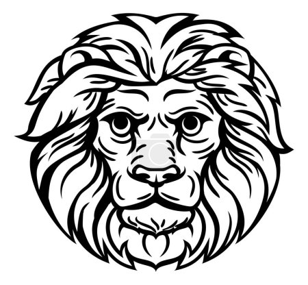 Ilustración de Una ilustración de una cabeza de león de aspecto noble en un estilo vintage retro woodblock - Imagen libre de derechos