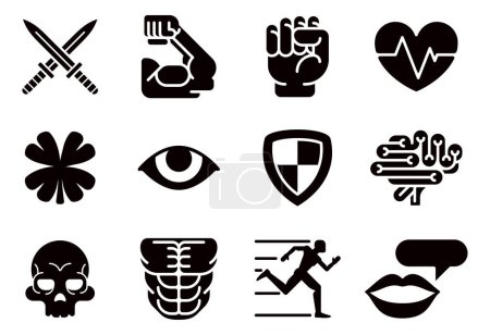 Illustration for Role playing or video game app character stat attribute icon set. - Royalty Free Image
