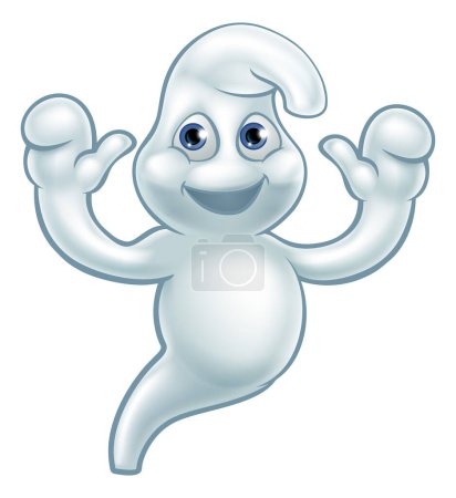 Illustration for A ghost Halloween cute cartoon character smiling and waving - Royalty Free Image