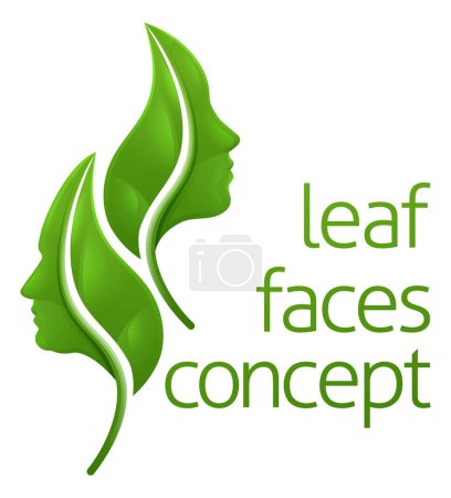 Téléchargez les illustrations : Feuille concept de visage de feuilles formant un homme et une femme visages de profil - en licence libre de droit
