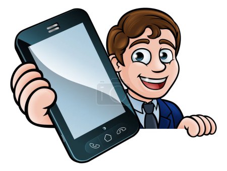 Ilustración de Un hombre de negocios sosteniendo un teléfono con copyspace - Imagen libre de derechos