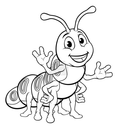 Illustration for A caterpillar worm cute cartoon character mascot in outline - Royalty Free Image