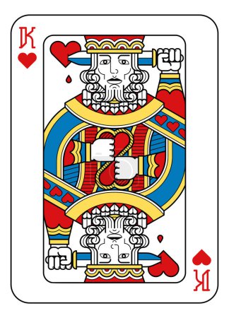 Ilustración de Un rey de los corazones jugando a las cartas en amarillo, rojo, azul y negro a partir de un nuevo diseño original de baraja completa. Tamaño estándar del póker. - Imagen libre de derechos