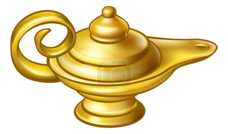 Téléchargez les illustrations : Une lampe magique en or de style génie comme dans l'histoire ou la pantomime d'Aladdin - en licence libre de droit