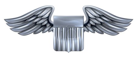 Illustration for A winged silver metallic shield design with United States flag stripes - Royalty Free Image
