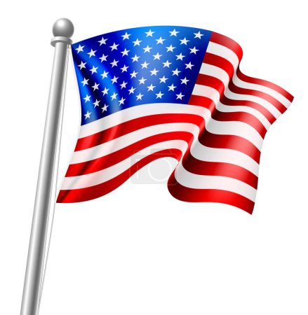 Téléchargez les illustrations : Une illustration du drapeau américain sur un mât de drapeau - en licence libre de droit