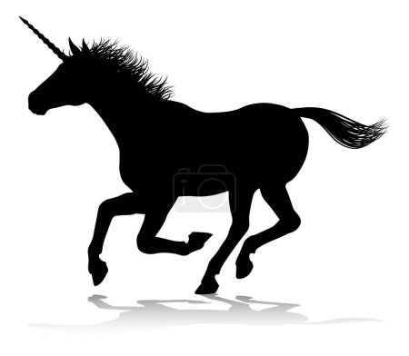 Téléchargez les illustrations : Une silhouette licorne mythique cheval cornu graphique - en licence libre de droit
