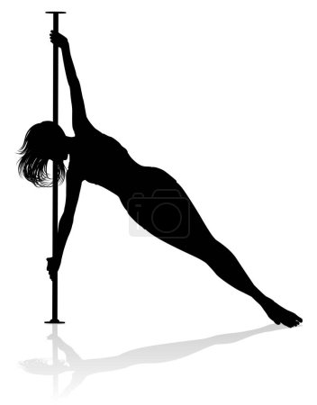 Téléchargez les photos : Une femme pole danseuse faisant de l'exercice de fitness en silhouette - en image libre de droit
