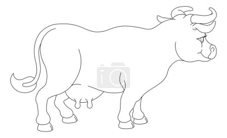 Téléchargez les illustrations : Une vache animal mignon personnage de dessin animé noir et blanc coloriage illustration - en licence libre de droit