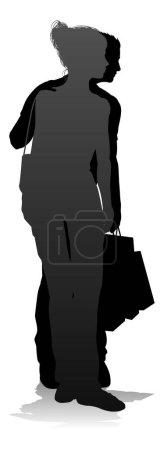 Illustration for People silhouette of a young man and woman, probably a couple or husband and wife shopping holding retail bags - Royalty Free Image