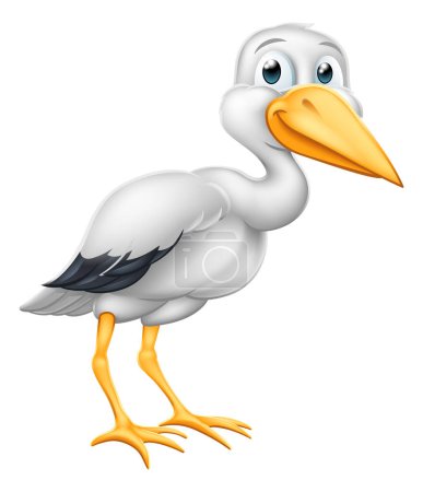 Téléchargez les illustrations : Une cigogne ou une grue oiseau dessin animé comme dans le mythe de la grossesse. - en licence libre de droit