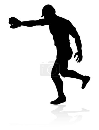 Ilustración de Jugador de béisbol en pose deportiva silueta detallada - Imagen libre de derechos