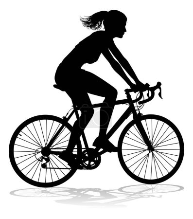 Illustration for A woman bicycle riding bike cyclist in silhouette - Royalty Free Image