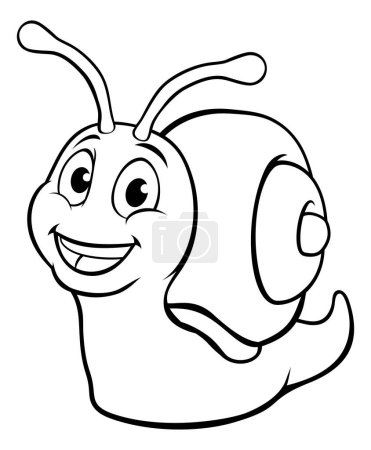 Téléchargez les illustrations : Une mascotte de personnage de dessin animé mignon escargot dans les contours - en licence libre de droit