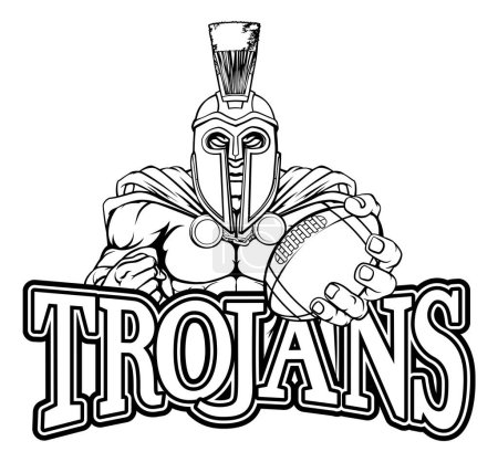 Ilustración de Una mascota deportiva de fútbol americano espartana o troyana guerrera sosteniendo una pelota - Imagen libre de derechos