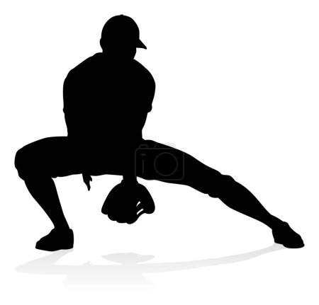 Jugador de béisbol en pose deportiva silueta detallada