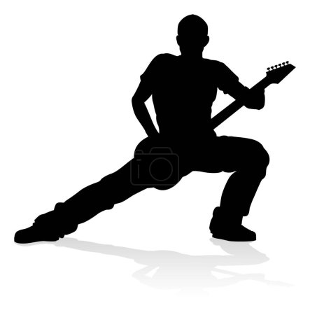 Foto de Un guitarrista músico en silueta detallada tocando su instrumento musical de guitarra. - Imagen libre de derechos