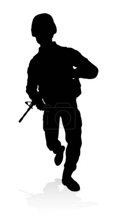 Ilustración de Ejército militar soldado fuerzas armadas hombre silueta detallada - Imagen libre de derechos