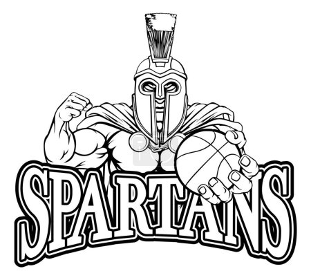 Ilustración de Una mascota deportiva de baloncesto espartana o troyana que sostiene una pelota - Imagen libre de derechos