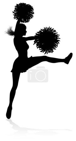 Illustration for Cheerleader detailed silhouette with pom poms - Royalty Free Image