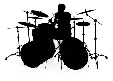 Foto de Un músico baterista tocando tambores en silueta detallada - Imagen libre de derechos