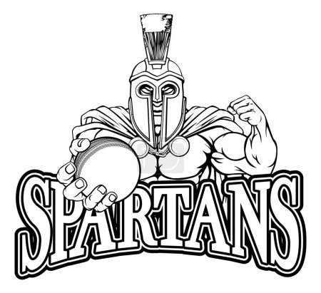 Ilustración de Una mascota deportiva de Cricket de guerrero espartano o troyano sosteniendo una pelota - Imagen libre de derechos