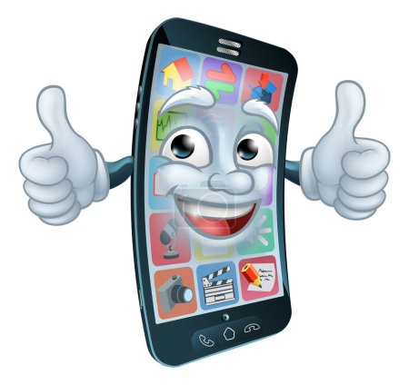 Illustration for A mobile phone cell mascot cartoon character giving a thumbs up graphic illustration - Royalty Free Image