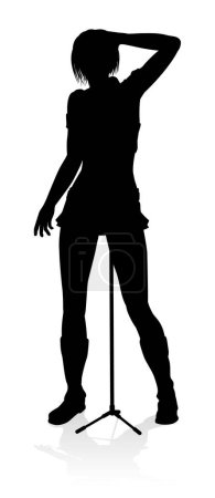 Illustration for A woman singer pop, country music, rock star or even hiphop rapper artist vocalist singing in silhouette - Royalty Free Image
