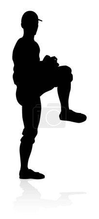 Téléchargez les photos : Joueur de baseball dans le sport pose silhouette détaillée - en image libre de droit