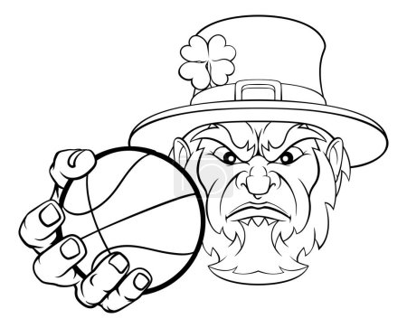 Téléchargez les illustrations : Une mascotte de sport de basket-ball de lutin tenant une balle - en licence libre de droit