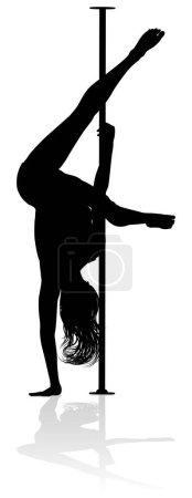 Téléchargez les illustrations : Une femme pole danseuse faisant de l'exercice de fitness en silhouette - en licence libre de droit