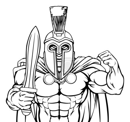 Ilustración de Una mascota deportiva de dibujos animados Spartan o Trojan warrior - Imagen libre de derechos