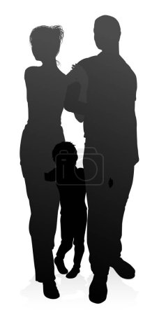 Illustration for High quality and detailed silhouettes of a happy young family. Mother father and child - Royalty Free Image