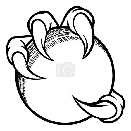 Illustration for Eagle, bird or monster claw or talons holding a cricket ball. Sports graphic. - Royalty Free Image