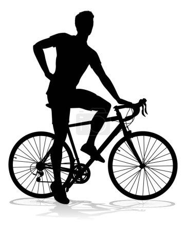 Illustration for A bicycle riding bike cyclist in silhouette - Royalty Free Image