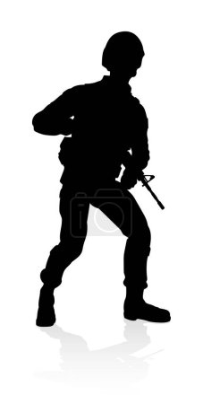 Ilustración de Ejército militar soldado fuerzas armadas hombre silueta detallada - Imagen libre de derechos