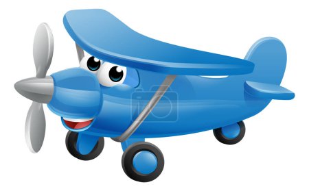 Téléchargez les illustrations : Mascotte de personnage de dessin animé d'avion. Illustration d'un mignon petit avion bleu ou jouet - en licence libre de droit
