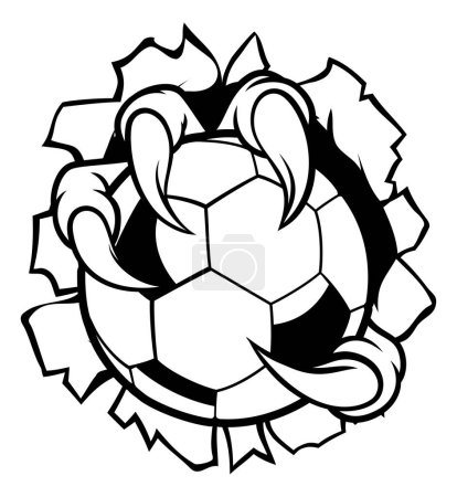 Ilustración de Águila, pájaro o garra monstruo o garras sosteniendo una pelota de fútbol y rasgando el fondo. Gráfico deportivo. - Imagen libre de derechos