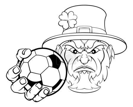Foto de Una mascota deportiva de fútbol duende sosteniendo una pelota - Imagen libre de derechos