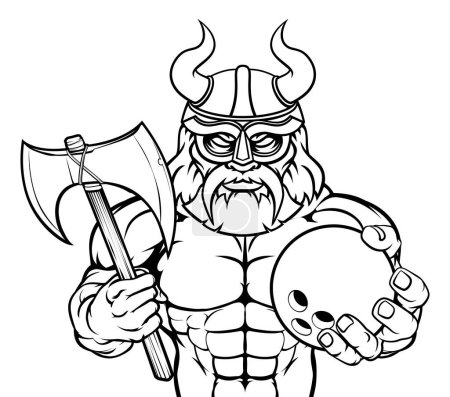 Téléchargez les illustrations : Mascotte de sport de bowling guerrier viking gladiateur - en licence libre de droit