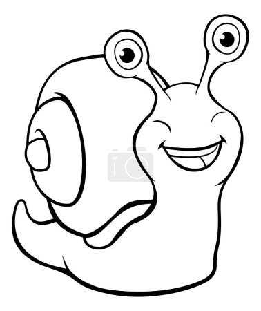 Téléchargez les illustrations : Une mascotte de personnage de dessin animé escargot mignon dans les contours - en licence libre de droit