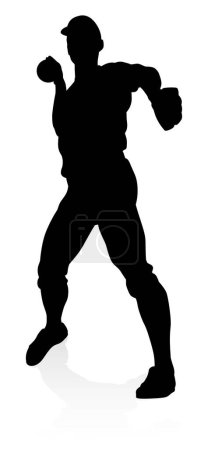 Téléchargez les illustrations : Joueur de baseball dans le sport pose silhouette détaillée - en licence libre de droit